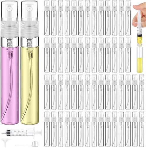 Miniatura 9 de 60 mini botellas de 0.2 fl oz, botella de spray portátil de plástico transparente, atomizador de perfume recargable de niebla fina vacía