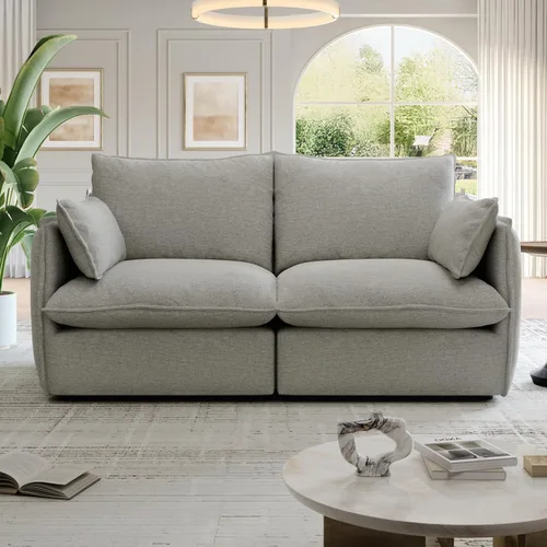 Miniatura 31 de Cloud - Sofá modular modular con relleno de plumón, sofá biplaza con respaldo alto y otomana, moderno sofá modular con funda extraíble, gris oscuro