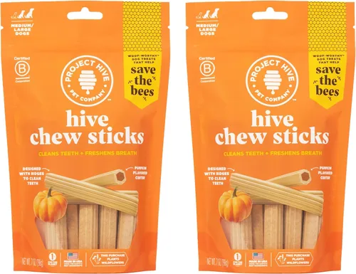 Miniatura 7 de Hive - Palitos masticables – Golosinas dentales para perros – Vegetarianas, hechas con cacahuetes molidos y miel, sin grano ni soja, limpia
