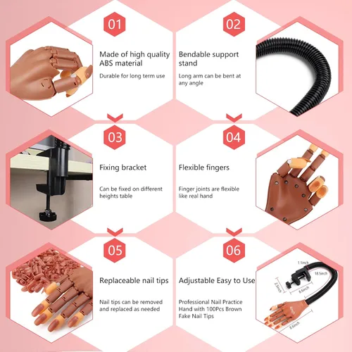 Miniatura 6 de Mano de práctica de uñas para kit de uñas acrílicas, mano de maniquí de uñas postizas para practicar uñas, dedo de entrenamiento de uñas con kit