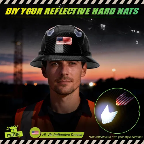 Miniatura 5 de Casco duro de ala completa con patrón de fibra de carbono con visera, casco de seguridad de construcción aprobado por la OSHA para hombres