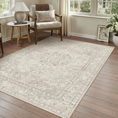Miniatura 13 de PureCozy Alfombra de área beige de 2 x 3 pulgadas, lavable, vintage, pequeña, para entrada, cocina, suave, retro, floral, de pelo bajo, tapete