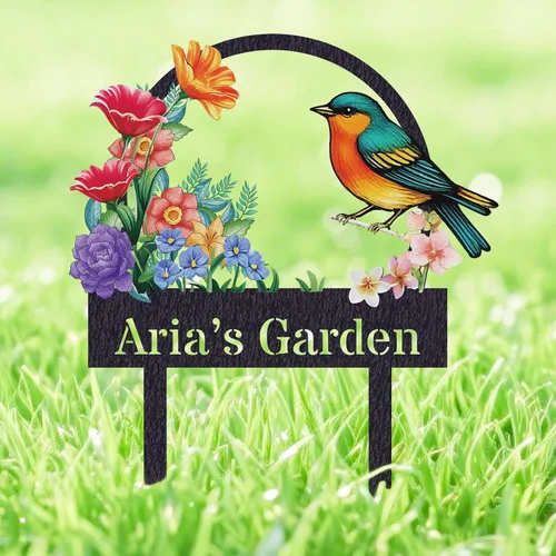 Miniatura 8 de Letreros de jardín personalizados con estacas, arte de metal personalizable con estaca de patio, decoración colorida de jardín de colibrí