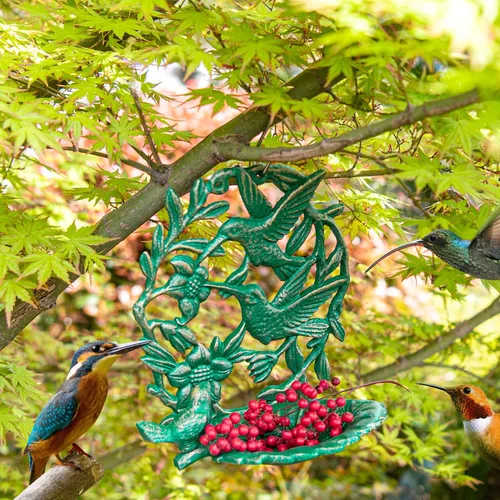 Miniatura 3 de Sungmor Comedero para pájaros de hierro fundido montado en la pared, lindo comedero para colibríes, pequeño baño de agua, comedero para pájaros