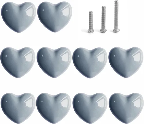 Miniatura 14 de Pomos de cerámica para cajones en forma de corazón, tiradores de armario con tornillos de 3 tamaños, pomos para muebles de cocina para armario, Rosa