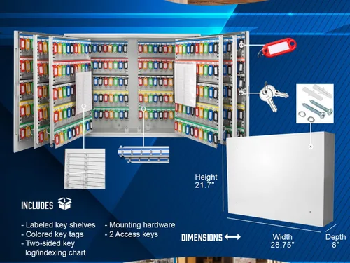 Miniatura 3 de Barska Gabinete de llaves de 600 posiciones, caja fuerte para llaves de montaje en pared con ganchos numerados, hoja de registro de índice