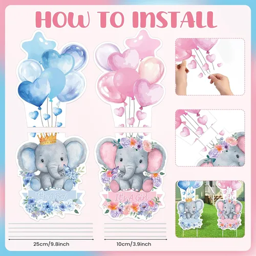 Miniatura 5 de 2 juegos de letreros de plástico para baby shower con estacas, decoraciones al aire libre para revelación de género, azul y rosa, letrero de patio