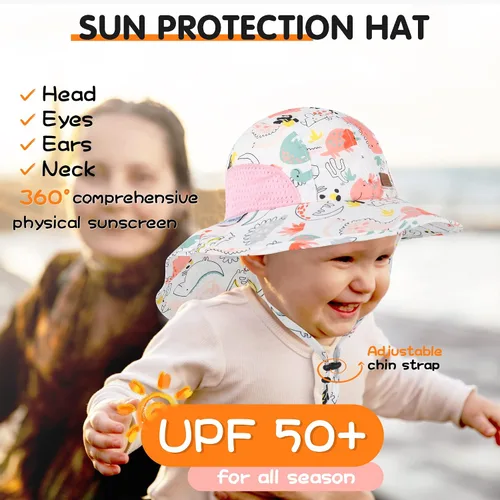 Miniatura 26 de Sombrero de sol para bebé, sombreros de protección solar para niños pequeños, UPF 50+, gorra de playa de verano al aire libre para niños y niñas