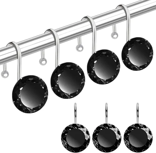 Miniatura 18 de 12 piezas de ganchos para cortina de ducha para baño, ganchos para cortinas de ducha de acero inoxidable resistentes al óxido con strass decorativos