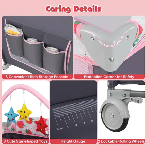 Miniatura 5 de BABY JOY 4 en 1 Pack and Play, corralito portátil para bebé con moisés, puerta lateral con cremallera, cambiador, centro de guardería de viaje