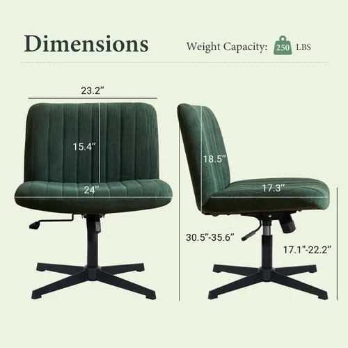 Miniatura 2 de Silla de escritorio sin reposabrazos, sin ruedas, silla de oficina tapizada de terciopelo ancho, patas cruzadas, asiento grande, altura ajustable