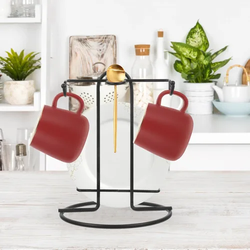 Miniatura 5 de CALLARON Soporte de metal para tazas y platos, organizador de mesa y platillos de hierro para oficina en casa y tienda, estante de escritorio