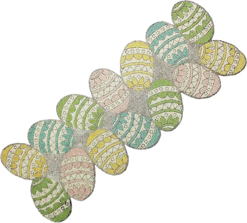 COTTON CRAFT Happy Hunting - Camino de mesa hecho a mano con cuentas, huevos de Pascua, conejo, conejo, almuerzo, cena, celebración, fiesta,