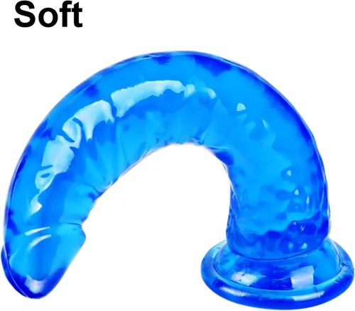 Miniatura 5 de Juego de consolador realista azul de 3 tamaños (pequeño y grande) consolador de succión TPE, placer anal y vaginal, compatible con arnés