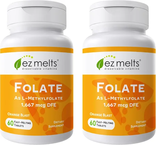Miniatura 10 de EZ Melts Folato soluble 1,667 mcg DFE - Suplemento de folato metilado - Salud del corazón y desarrollo fetal saludable - Sin OMG, vegano y sin