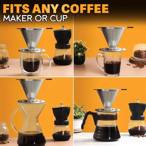 Miniatura 5 de Cafetera de acero inoxidable con cepillo de limpieza y mango de silicona antideslizante, capacidad para 2 tazas, malla 600 de malla de acero