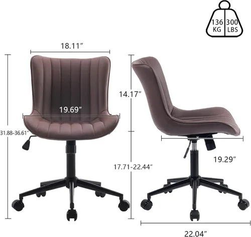 Miniatura 2 de YOUNIKE Silla ergonómica de escritorio para oficina en casa con ruedas, cómoda silla cruzada sin brazos con respaldo ajustable, moderna silla Marrón