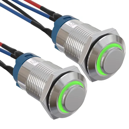 Miniatura 14 de APIELE Interruptor de botón de bloqueo de 0.472 in SPST pre-cableado de 5.906 in de cabeza redonda alta aleación de aluminio 1NO 1 normalmente