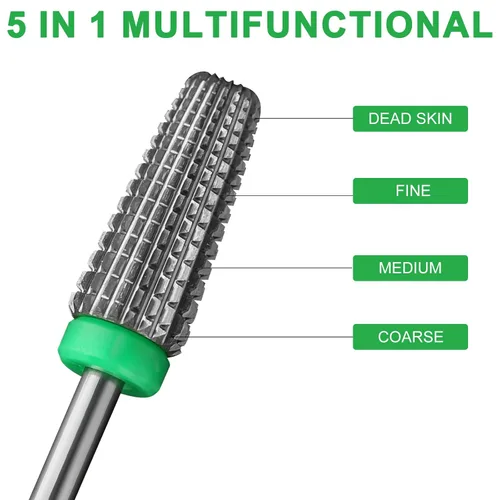 Miniatura 3 de Brocas de uñas 5 en 1, brocas profesionales de carburo de tungsteno de 3/32 pulgadas, adecuadas para manicura, pedicura, cutícula, esmalte de gel