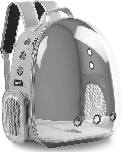 Miniatura 10 de Mochila para llevar a tu mascota (gatos, perros, conejos, etc.), aprobada por aerolíneas, mochila transparente con cápsula y ventilación