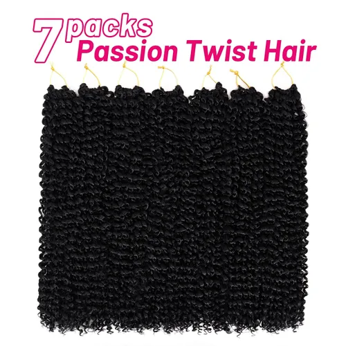 Miniatura 2 de Dorsanee Cabello Trenzado Passion Twist Negro de 18 Pulgadas, 7 Paquetes, Cabello de Ganchillo Water Wave, Cabello Largo Bohemio Rizado