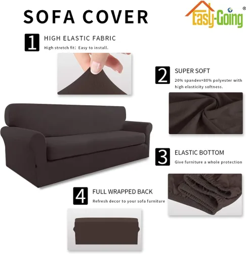Miniatura 4 de Easy-Going - Funda elástica de microfibra de 2 piezas para sofá, funda suave de elastano, lavable, parte inferior elástica, protector para muebles