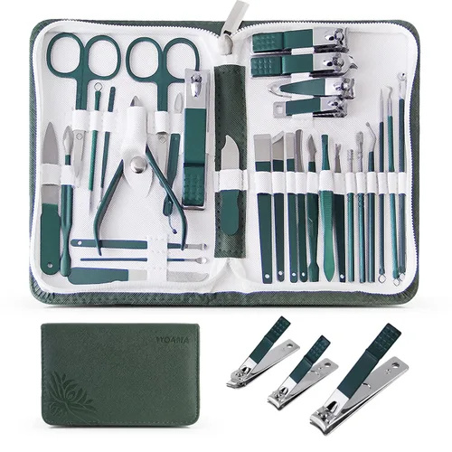 Miniatura 9 de WOAMA - Juego profesional de manicura con 30 piezas de acero inoxidable de color plata en estuche negro Plateado