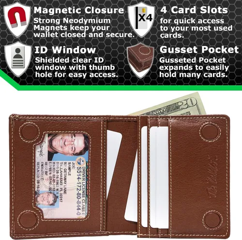 Miniatura 6 de ID Stronghold Waltlet - Cartera plegable con bloqueo RFID para hombres con cierre magnético Marrón Minimalista