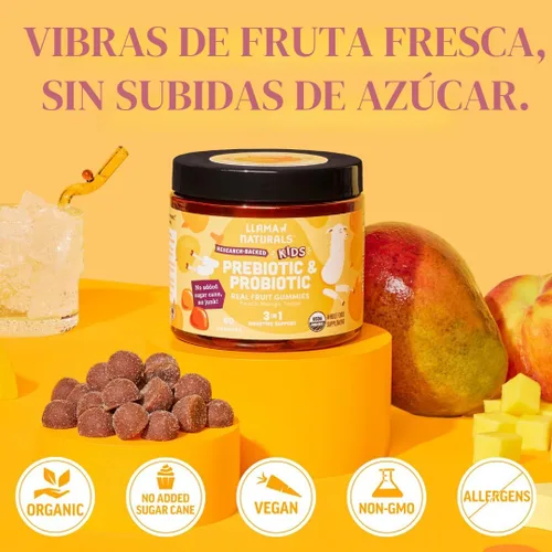 Miniatura 5 de Gomitas probióticas y probióticas de frutas enteras para niños, sin azúcar añadida, probióticos orgánicos veganos para niños, intestino, inmunidad