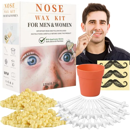 Kit de depilación nasal de larga duración de 4.23 oz con 48 aplicadores, protector de bigote sin dolor y fácil, removedor de vello de nariz