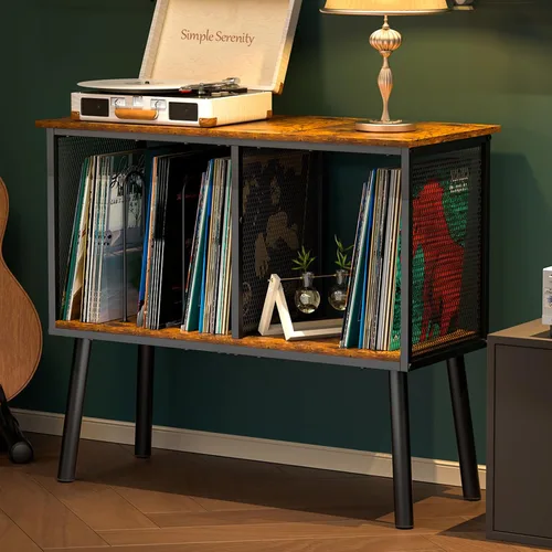 Soporte para tocadiscos con divisor ajustable, soporte de almacenamiento de vinilos con capacidad para hasta 200 álbumes, mesa grande para