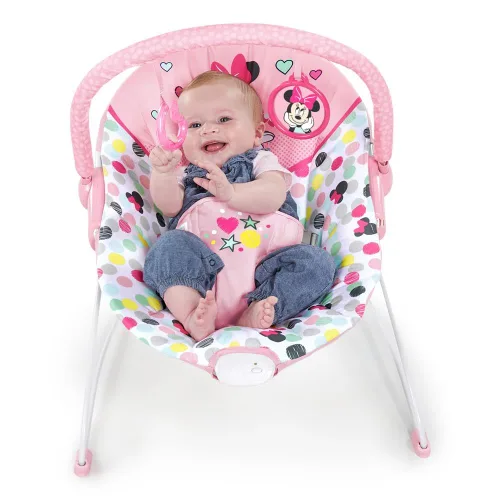 Miniatura 2 de Bright Starts Disney Baby Minnie Mouse Balancín para bebé con vibraciones relajantes y peluche Asiento para bebé - Barra de juguete extraíble, pies