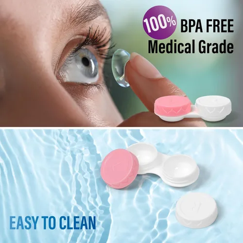 Miniatura 3 de Paquete de 8 fundas para lentes de contacto rosas, kit de mini lentes de contacto portátil para exteriores, perfecto para viajes y uso diario