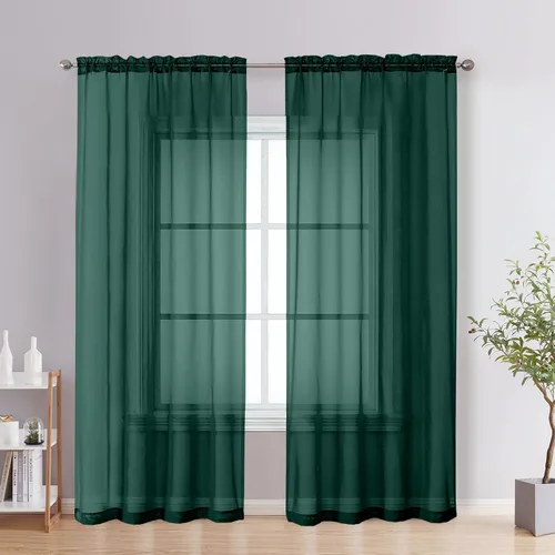 Miniatura 232 de OVZME - Cortinas traslúcidas blancas de 45 pulgadas de largo, 2 paneles, cortinas de gasa con bolsillo para barra para ventanas pequeñas, cada una
