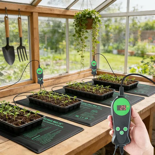 Miniatura 3 de Bestio Juego combinado de tapete térmico de plántulas con termostato, 10 x 20.75 pulgadas, certificado UL y MET, tapete de calefacción para plantas