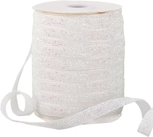 PH PandaHall Cinta metálica con purpurina de 50 yardas, cinta blanca brillante de 3/8 pulgadas (0.394 in) para costura, cintas de poliéster con