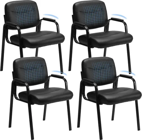 Sweetcrispy Juego de 4 Sillas de Recepción para Invitados en Sala de Espera de Oficina, Silla Estacionaria de Cuero Sin Ruedas con Brazos Acolchados