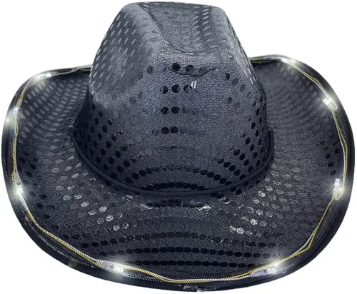 Miniatura 5 de Sombrero de vaquero con lentejuelas LED para fiesta de fiesta intermitente, fiesta de baile para cumpleaños, boda, festival, Halloween