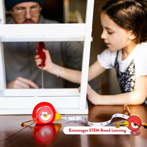Miniatura 5 de Handy Famm Cinta métrica de pájaro rojo de 8 pies para niños, herramienta educativa STEM con nivel, transportador, diseño retráctil, juguete