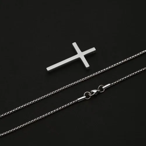 Miniatura 6 de IEFSHINY - Collar con dije de cruz de acero inoxidable para hombre, cadena de 16 a 30 pulgadas, dorada, plateada, negra
