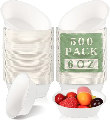 Miniatura 7 de Dandat Cuencos de papel desechables de 6 onzas a granel, pequeños cuencos de postre de bagazo para helado, sopa, ensalada, pasta, suministros