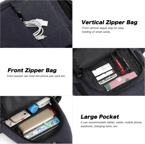 Miniatura 4 de MOSISO Mochila tipo bandolera, mochila de lona para senderismo con bolsillo antirrobo Gris espacial