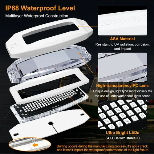 Miniatura 2 de UCINNOVATE 2X Luces LED Marinas para Barco de 6.9", 3000LM 84LED Luces de Popa Impermeables, Luz Subacuática para Yates, Barcos, Velero, Pontón
