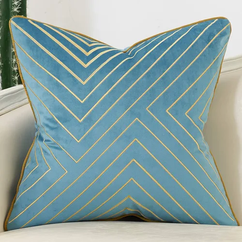 Avigers fundas lujosas de cojín, con líneas geométricas, bordado a rayas, de color gris, azul y dorado, estilo europeo, funda decorativa para cojín