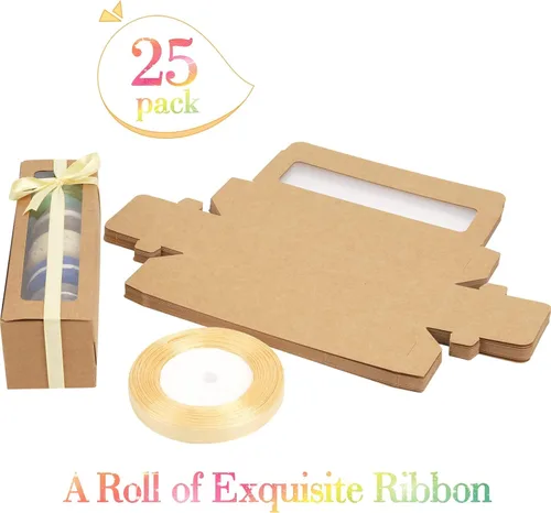 Miniatura 4 de NPLUX - Paquete de 25 cajas de macarrones para 5-7 macarrones, fresas, cajas de embalaje con cinta para regalos dulces, regalos de graduación