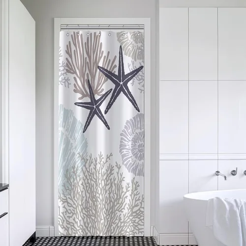 Miniatura 2 de Tritard Cortina de ducha pequeña de 36 x 72 pulgadas, tamaño medio, cortinas de ducha de tela impermeable náutica costera para baño, cortina de baño
