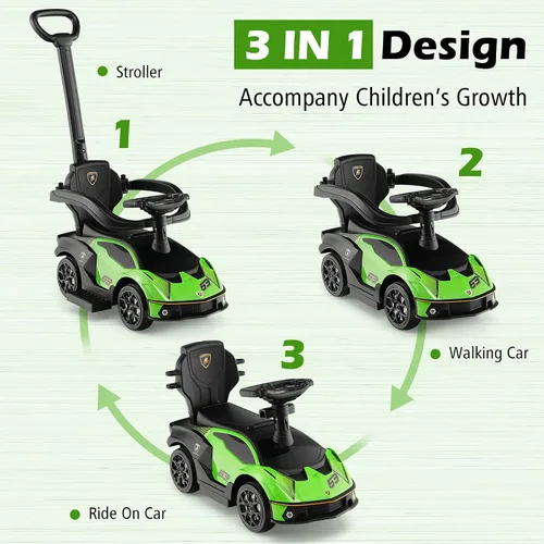 Miniatura 2 de Costzon Coches de empuje para niños pequeños, Lamborghini 3 en 1 con licencia con licencia Lamborghini, auto deslizante para caminar con asa, Verde