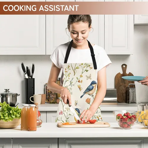 Miniatura 6 de Delantal de cocina con bolsillo, cuello ajustable impermeable y lazos largos, delantal de cocina para hornear, jardinería, pintura para mujer