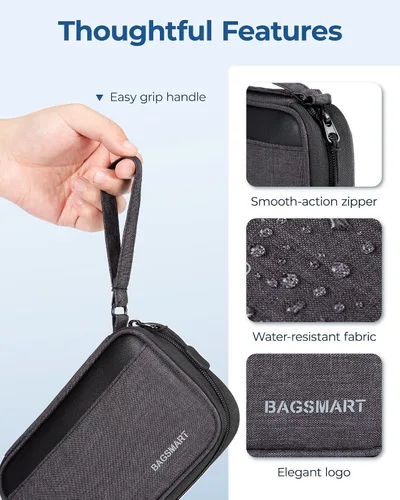 Miniatura 6 de BAGSMART Organizador de cables de viaje pequeño, organizador técnico para cargador, teléfono, negro