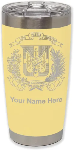 Miniatura 16 de LaserGram Taza aislada al vacío de 20 onzas, escudo de armas, República Dominicana, grabado personalizado incluido (gris)